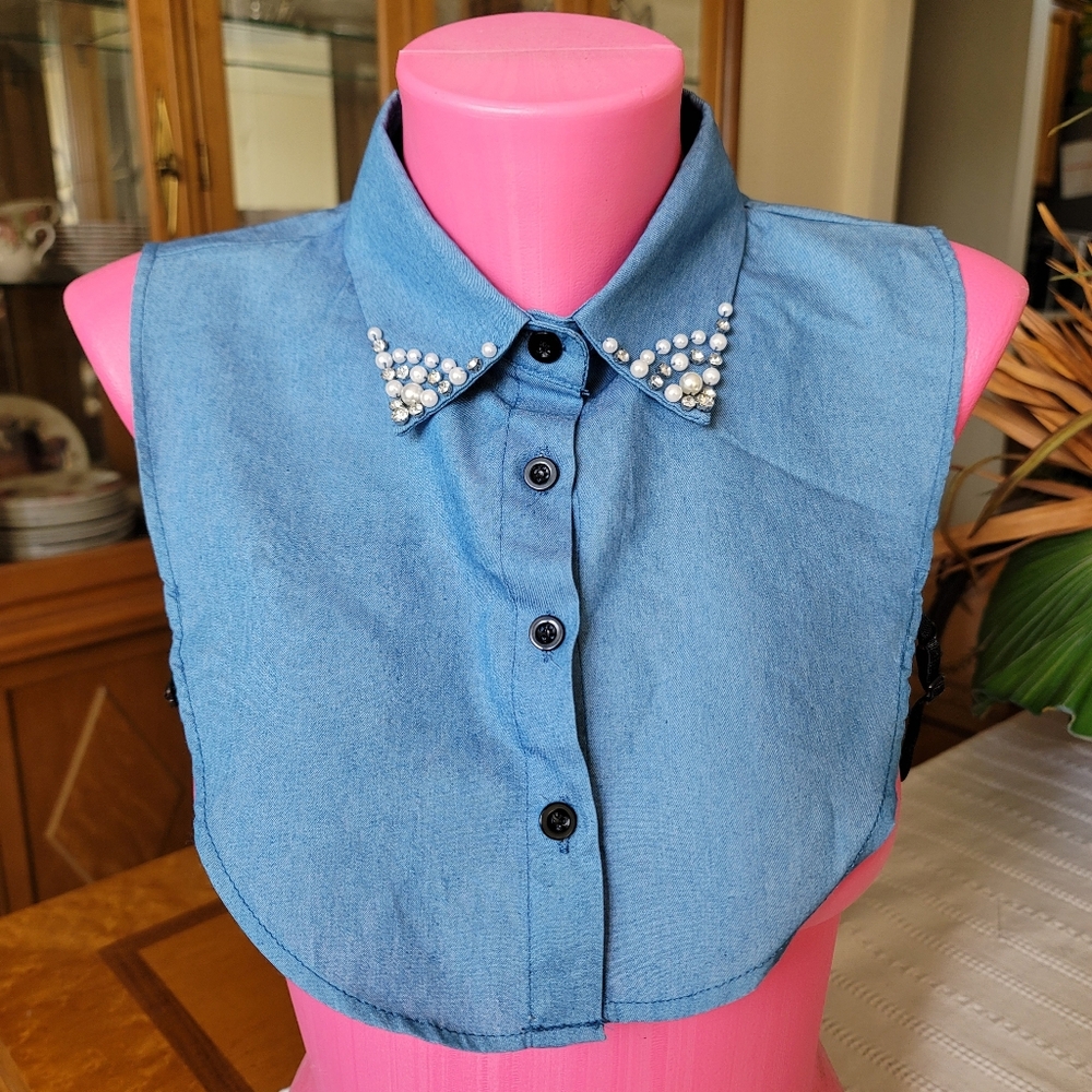 Chambray Denim Diamonds Classic Detachable Collar Dickey Layering Piece